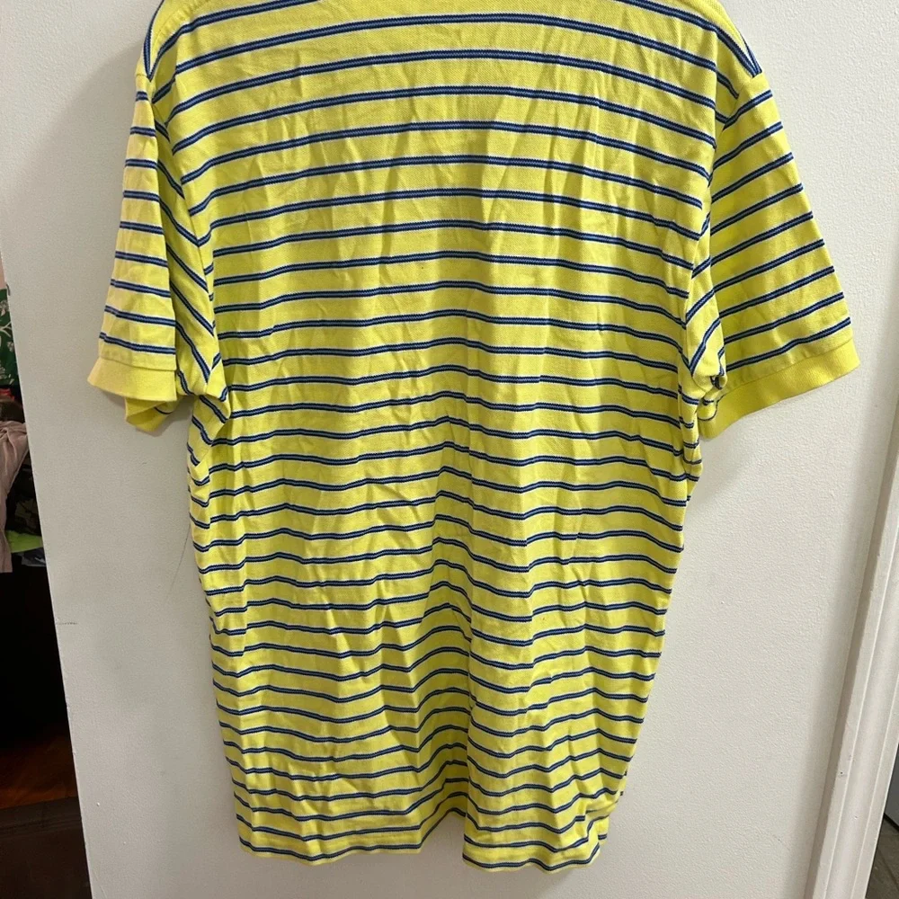 Polo by Ralph Lauren Men Adult Large Yellow Blue Stripe Casual Polo Shirt Preppy